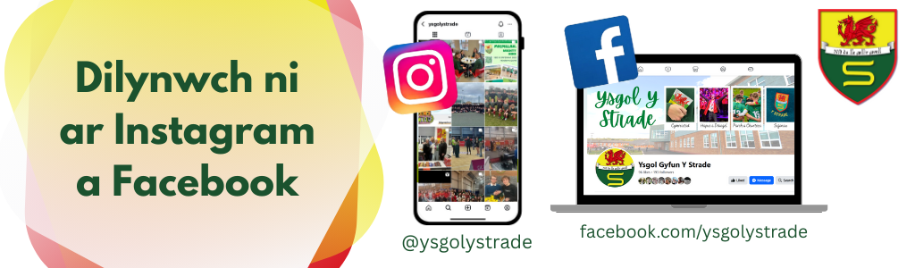 Dilynwch ni ar Facebook ac Instagram